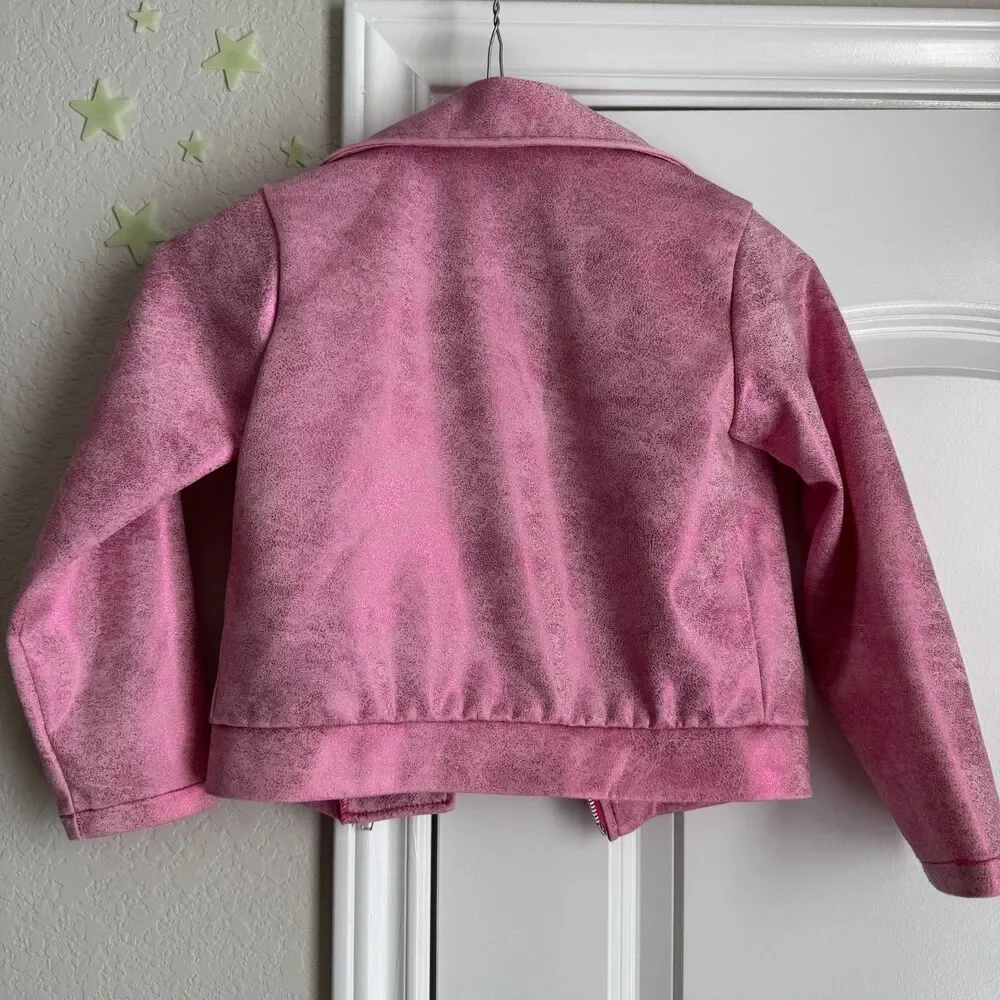Girl's Pink Glitter Bomber Jacket - XS